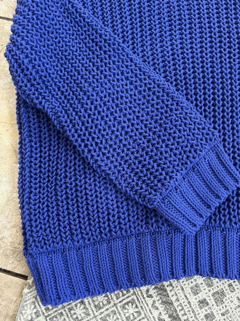 New 100% Organic Cotton Eileen Fisher Royal Blue Crewneck Open Stitch Sweater L - Picture 4 of 11